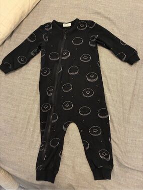 Miles Black Kids One-Piece Zipper Pajama with pancake print